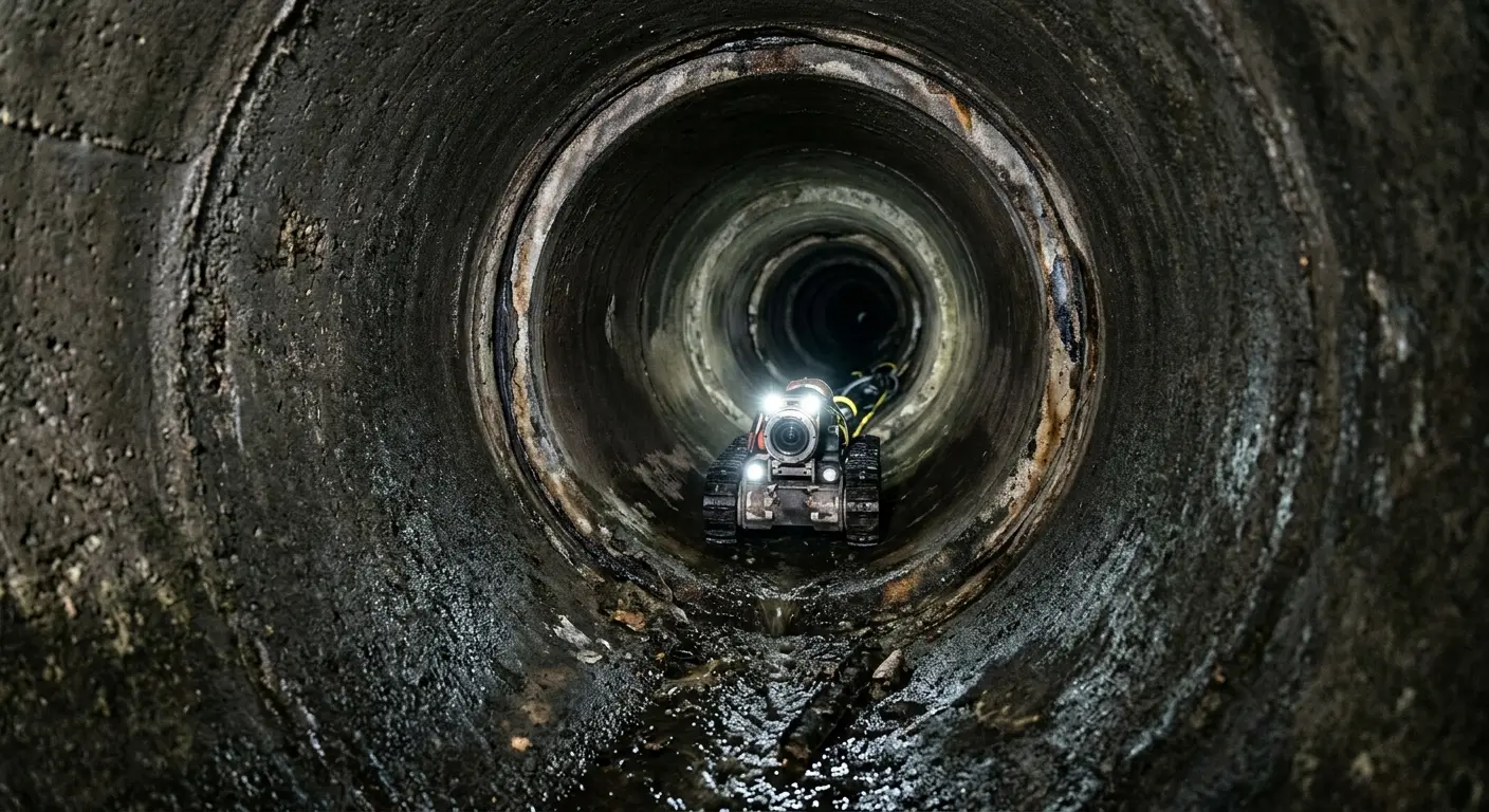 Robotic sewer camera inspecting pipe interior for Sewer Line Cleaning in Brown Deer